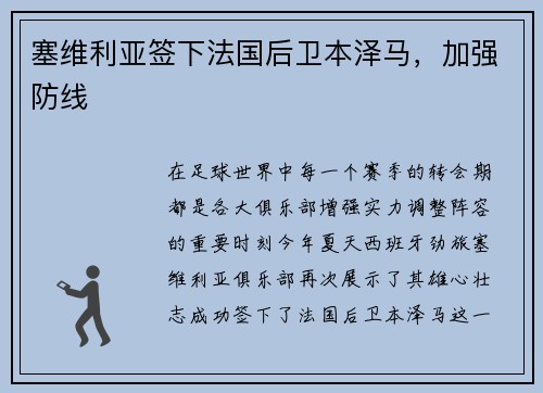 塞维利亚签下法国后卫本泽马，加强防线
